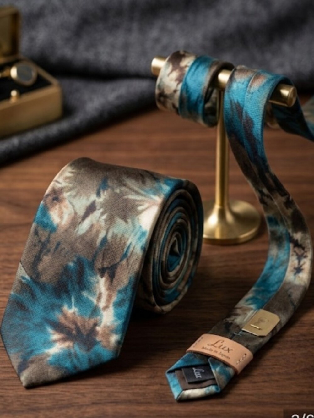 Japanese Silk Teal & Brown Watercolor Tie (Standard Length) Lux